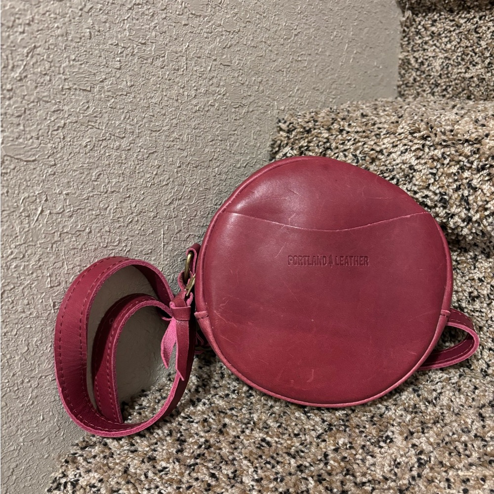 Portland Leather Women's Red Small Circle Crossbody Bag